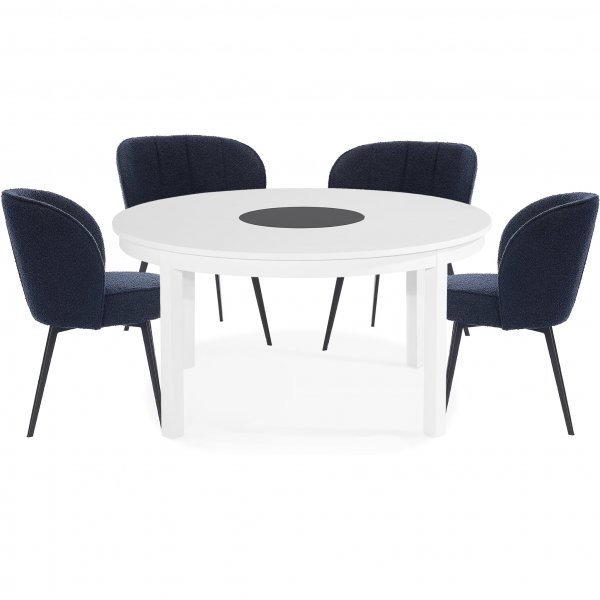 Vitt runt matbord med 6 tygstolar | Ekeby Vitt runt matbord med 6 tygstolar | Ekeby