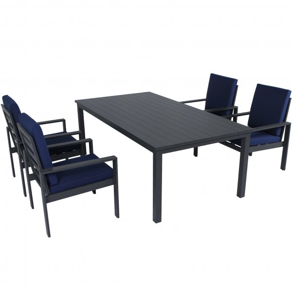 Matgrupp i aluminium | Svart | Bord & 4 stolar | Hamnviken Matgrupp i aluminium | Svart | Bord & 4 stolar | Hamnviken