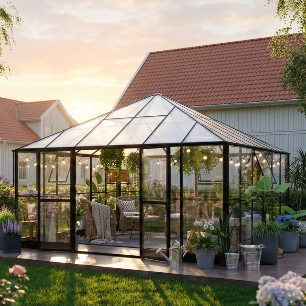 gazebo 17,6m²  stort premiumväxthus stormgaranti  4 mm säkerhetsglas