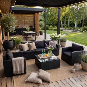 Loungegrupp utem�bler | Svart konstrotting | Huvudsk�r