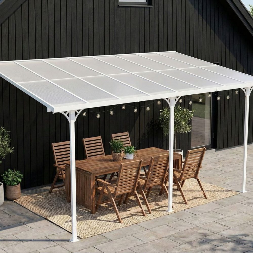Altantak 5x3 m | Kanalplast | Aluminium- Robust design | Vit | Perfekt för uteplatser och trädgårdar