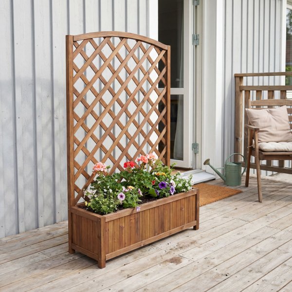 Bloml�da med spalje i tr� | 80�30�120 cm | F�r kl�tterv�xter | Brun