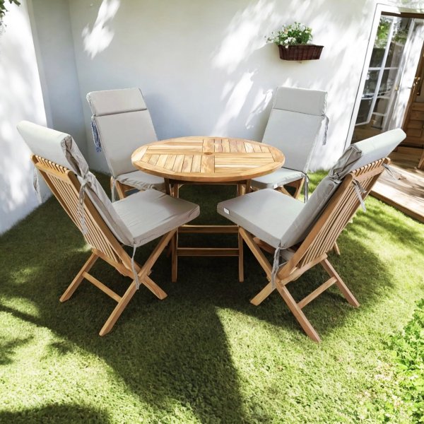 Runt utebord i premiumteak | 4 stolar |Lyfco Smgen
