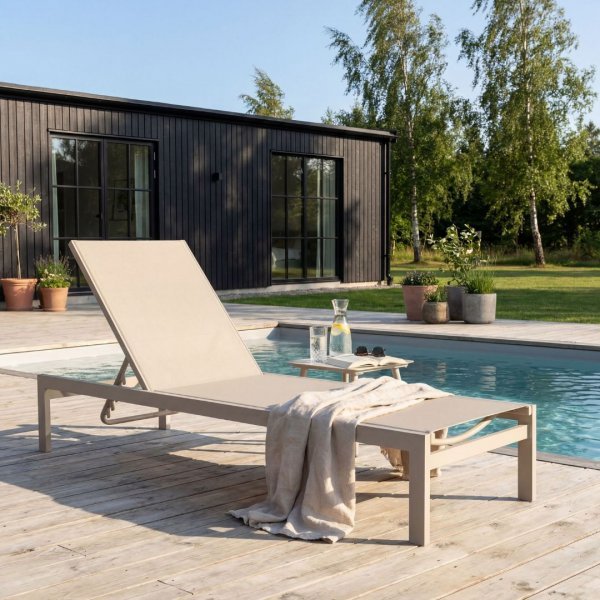 Solbädd i aluminium & textilene 2-pack | Justerbar solsäng för pool | Copacabana Beige Solbädd i aluminium & textilene 2-pack | Justerbar solsäng för pool | Copacabana Beige
