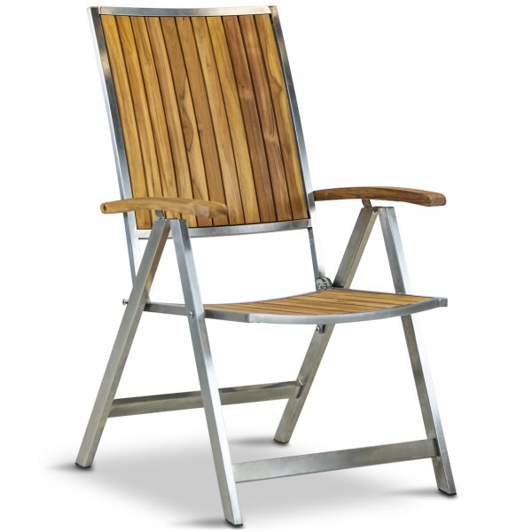 Stor rund tr�dg�rdsgrupp i teak / rostfritt st�l | Bord & 8 positionsstolar