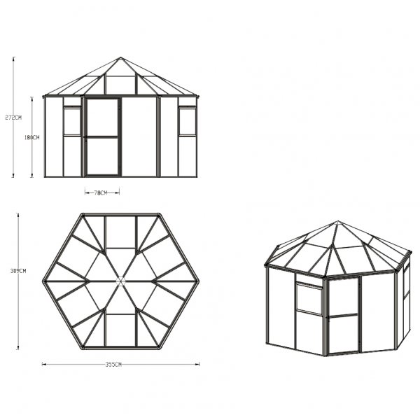 Orangeri och lusthus 7,8m² | Sexkantigt växthus| 4mm säkerhetsglas Orangeri och lusthus 7,8m² | Sexkantigt växthus| 4mm säkerhetsglas