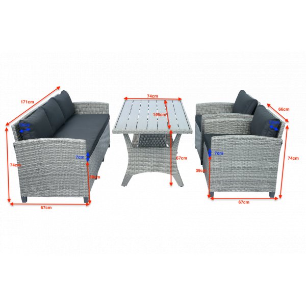 Loungegrupp med soffa, 2 f�t�ljer & bord i gr�tt | Arholma