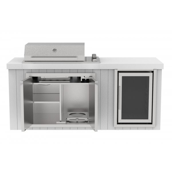 Utekök med kylskåpt | Gasolgrill i rostfritt stål med granitbänk (4 brännare) | Vit Utekök med kylskåpt | Gasolgrill i rostfritt stål med granitbänk (4 brännare) | Vit