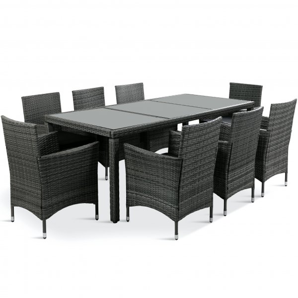 Matgrupp utembler med 8 stolar | Dynor ingr | Gr | Lyfco Lysekil