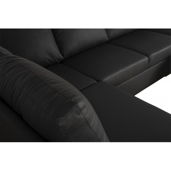 U-soffa | Divan, �ppet avslut & kallskum | Solna Gr�/Svart PU