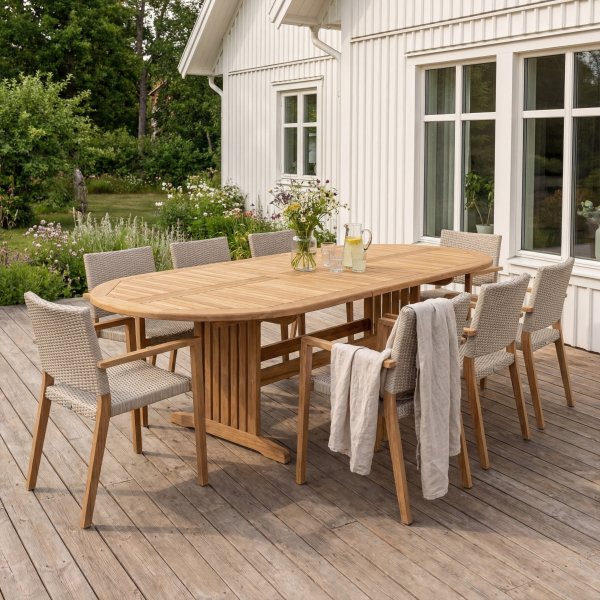 Utdragbart matbord i teak 180�220 cm med butterfly-funktion | Salt�