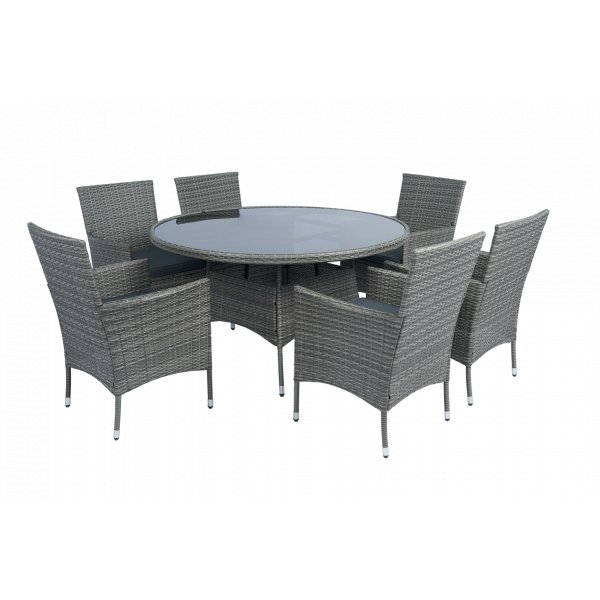 Matgrupp Tyl�sand Gr� � 6 platser | Runt bord �135 cm & 6 stolar med dynor