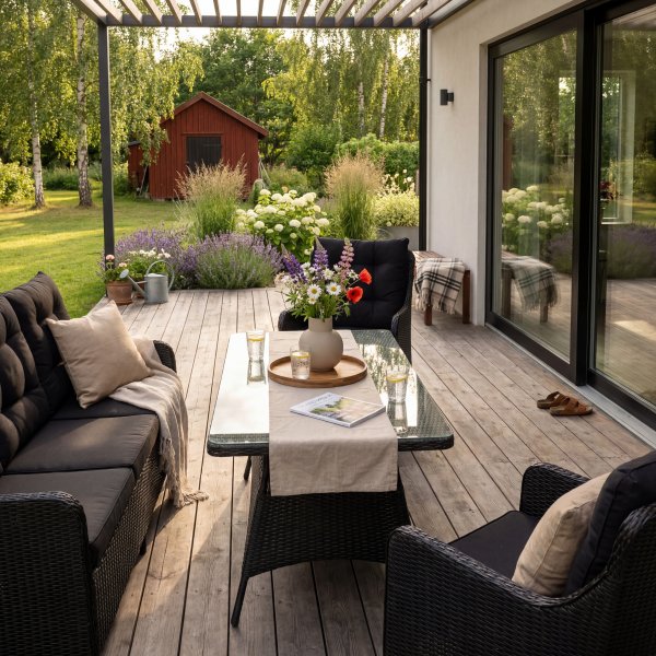 Loungegrupp utem�bler | Svart konstrotting | R�grund