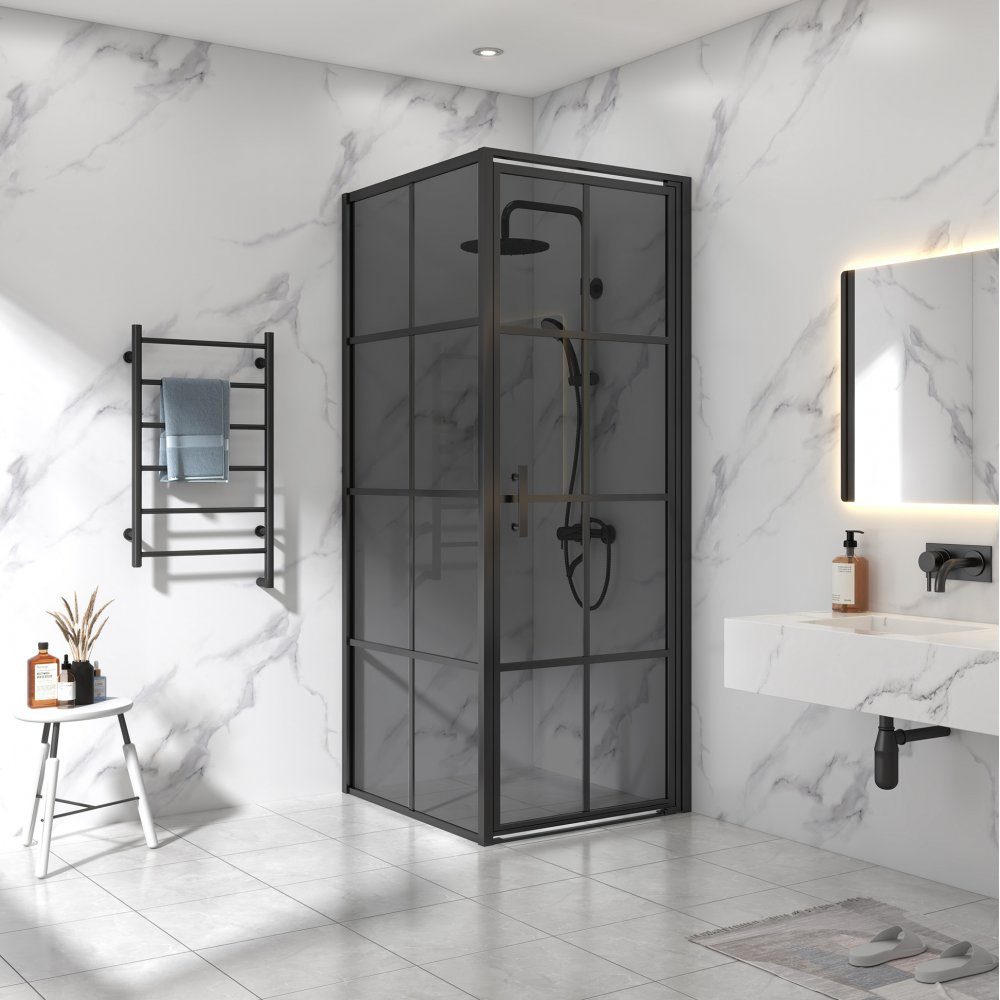Duschhörna 90x90x200 | Svarttonat glas | Svart spröjs | Duschhörna 90 x 90 cm