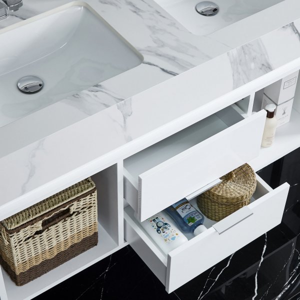 Badrumspaket 120cm | Marmorerad sintrad sten | LED-spegelsk�p