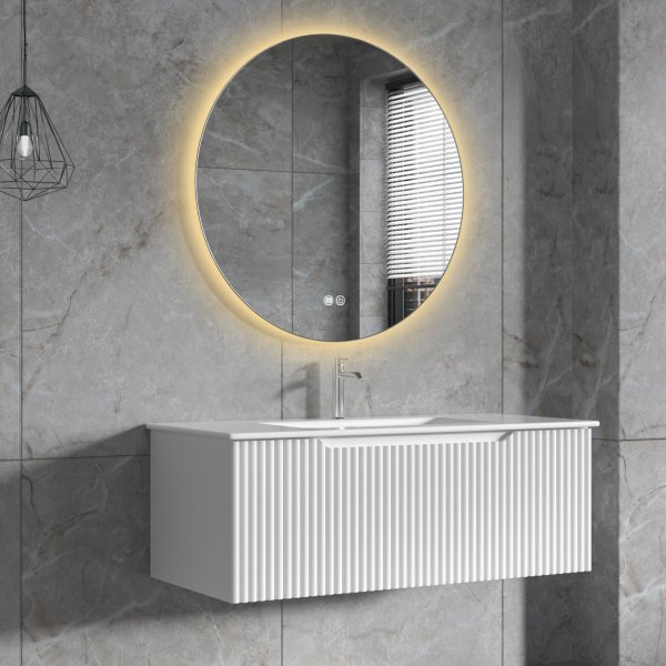 Badrumspaket | Kommod 101cm | Rund LED-spegel | Tuba - Vit Badrumspaket | Kommod 101cm | Rund LED-spegel | Tuba - Vit