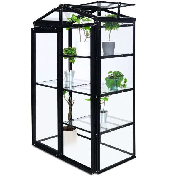 Högt miniväxthus V-tak | 4mm säkerhetsglas | Svart Högt miniväxthus V-tak | 4mm säkerhetsglas | Svart