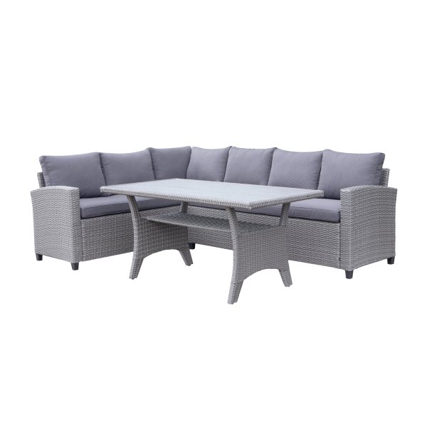 Loungegrupp h�rnsoffa med bord gr� � modern utegrupp i konstrotting | Stenvik