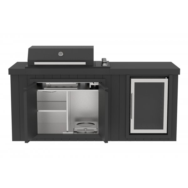 Utek�k med kylsk�p � Svart | Gasolgrill i rostfritt st�l med keramisk b�nkskiva och infrar�d br�nnare | Alaska Blackline