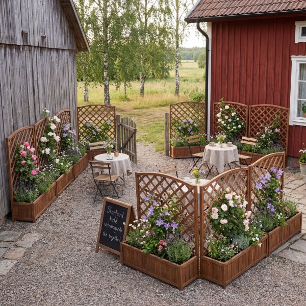 Bloml�da med spalje i tr� | 80�30�120 cm | F�r kl�tterv�xter | Brun