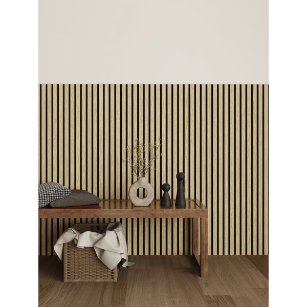 Trlamell akustikpanel | 2400x600x18mm | Tvdelad | Vit ek