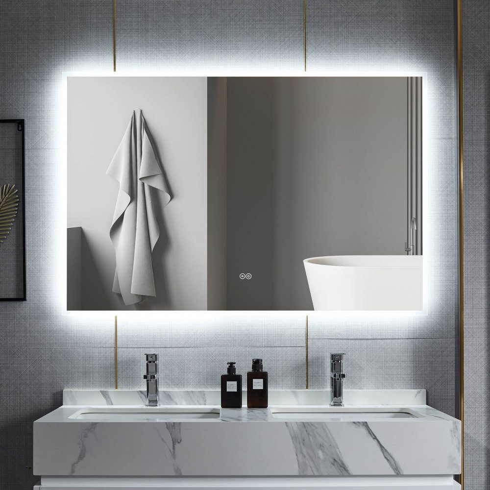 Badrumsspegel 100x80cm | LED-belysning & anti-fog | x 80 | LED-belysning direkt i spegeln