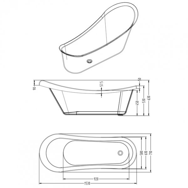 Badkar med tassar 153cm | Frist�ende | Lyxig design | Svart