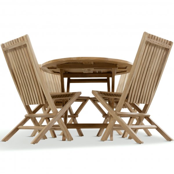 Runt utebord i premiumteak | 4 stolar |Lyfco Smgen