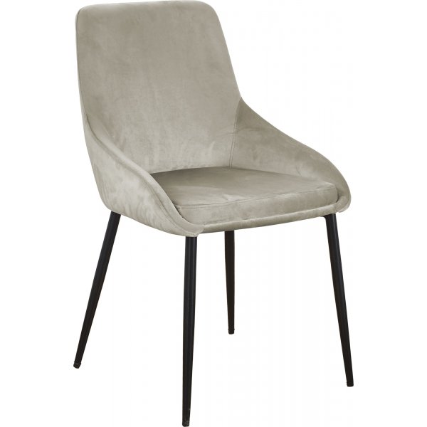 Matstolar i beige sammet med svarta metallben, 2-pack | Theo