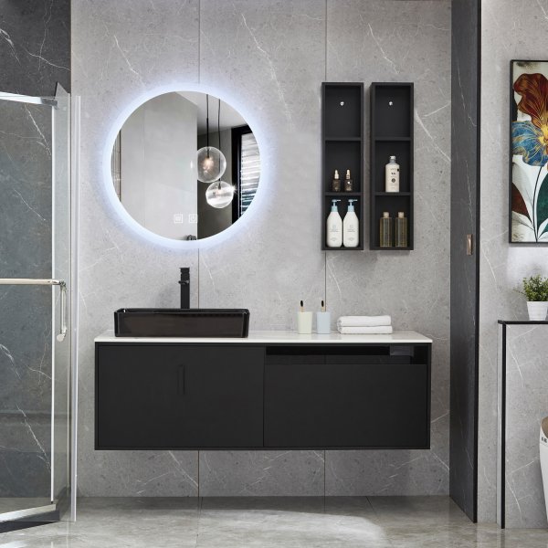 Badrumspaket 150cm | Marmorerad b�nkskiva | LED-spegel