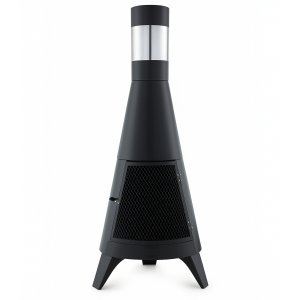 Eldstad med skorsten i stål | Inbyggd vedförvaring | Svart Eldstad med skorsten i stål | Inbyggd vedförvaring | Svart