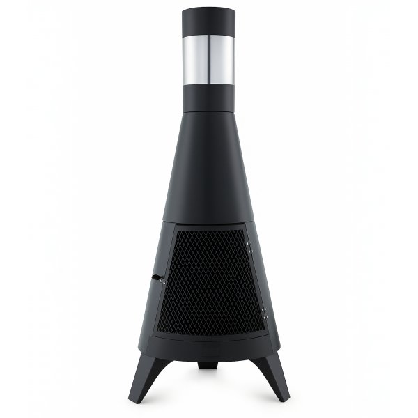 Eldstad med skorsten i st�l | Inbyggd vedf�rvaring | Svart