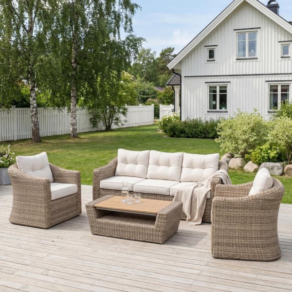 Utemöbelgrupp 3-sits soffa & fåtöljer | Natur konstrotting & aluminium | Saint Tropez Utemöbelgrupp 3-sits soffa & fåtöljer | Natur konstrotting & aluminium | Saint Tropez