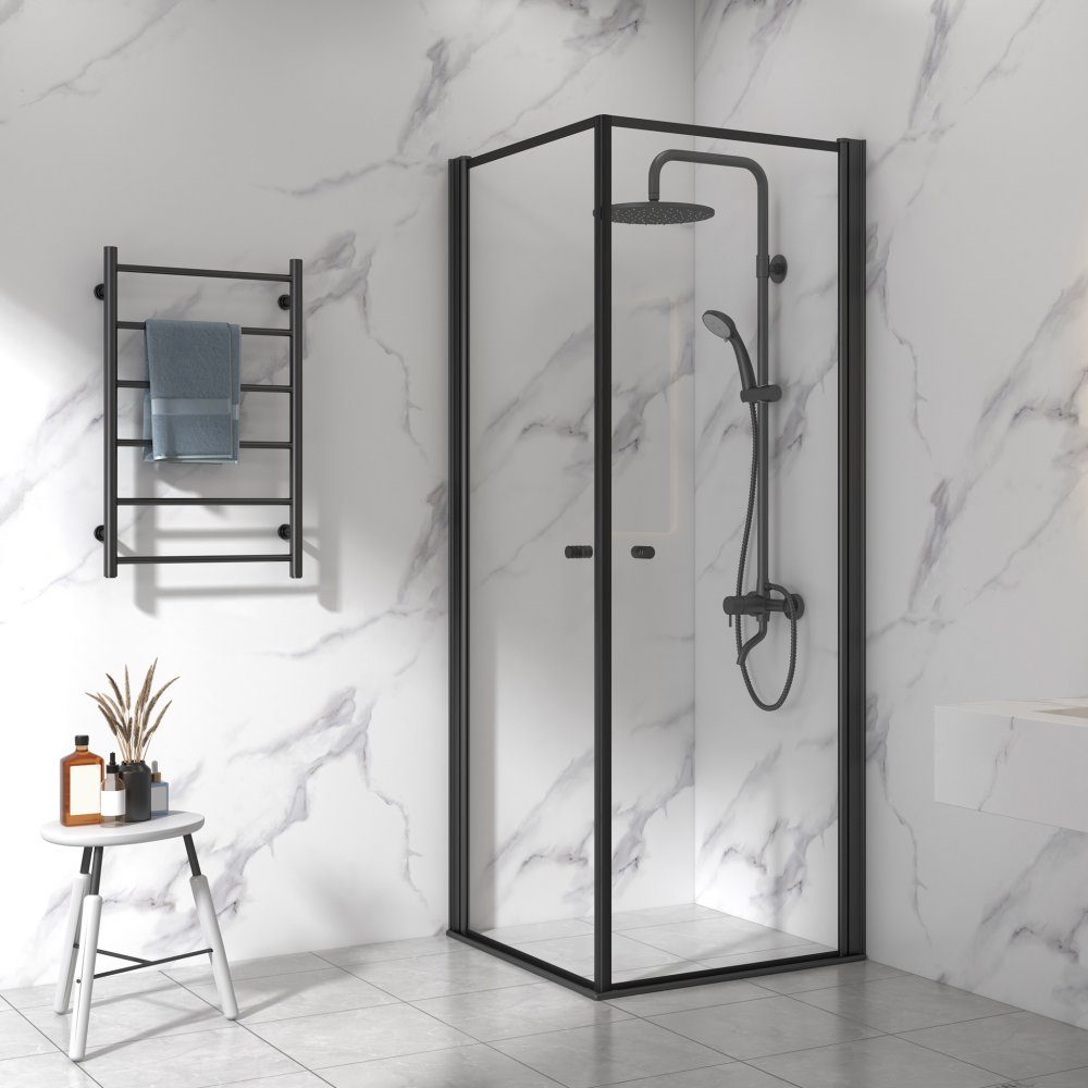 Duschhörna 100x100cm | Aluminium & säkerhetsglas | Svart ram | Trendig industriell design