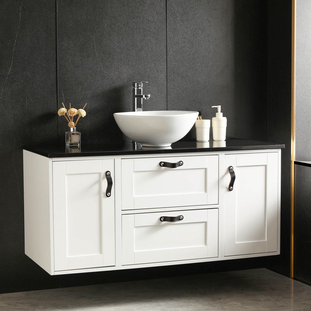 Stor kommod 120cm med tv&auml;ttst&auml;ll | B&auml;nkskiva i svart marmor | Alto | Stilren design med inf&auml;llda l&aring;dfronter