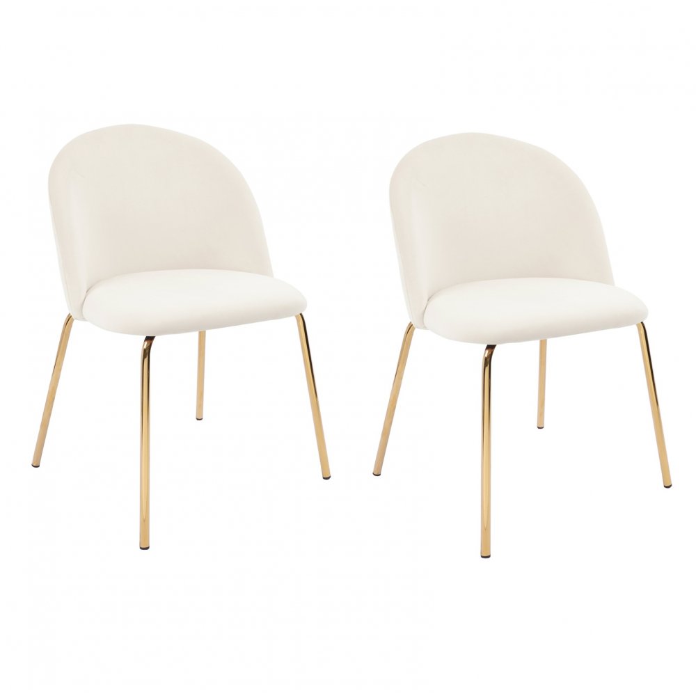 Matstolar i beige sammet med diamantm&ouml;nster och m&auml;ssingsben, 2-pack  Plaza Velvet