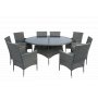 Matgrupp Tyl�sand gr� � 8 platser | Runt bord �170 cm & 8 stolar med dynor