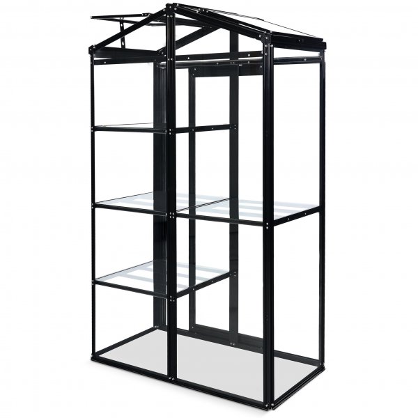 Högt miniväxthus V-tak | 4mm säkerhetsglas | Svart Högt miniväxthus V-tak | 4mm säkerhetsglas | Svart