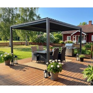 Pergola 4x3 m med lamelltak | Grå stålpergola för uteplats & trädgård Pergola 4x3 m med lamelltak | Grå stålpergola för uteplats & trädgård