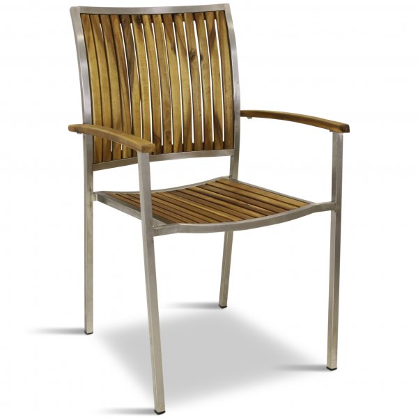 F�rl�ngningsbart bord 200-250cm + 8 stolar - Rostfritt st�l och oljad Acacia