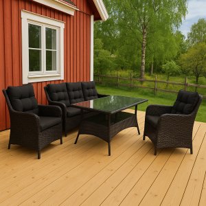 Loungegrupp utemöbler | Svart konstrotting | Rögrund Loungegrupp utemöbler | Svart konstrotting | Rögrund