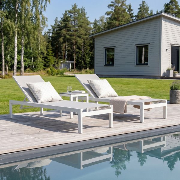 Solbädd i aluminium & textilene 2-pack | Justerbar solsäng för pool | Copacabana Vit/Grå Solbädd i aluminium & textilene 2-pack | Justerbar solsäng för pool | Copacabana Vit/Grå