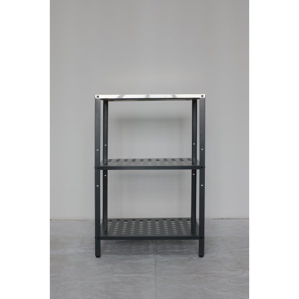 V�xthusbord i galvaniserat st�l | 3 hyllplan | Arbetsbord f�r v�xthus | Svart