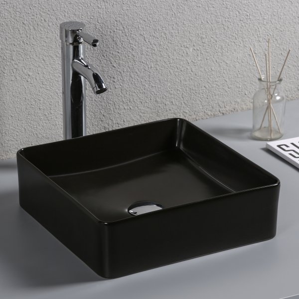 Fyrkantigt handfat 37cm | Ovanp�liggande | Mattsvart yta