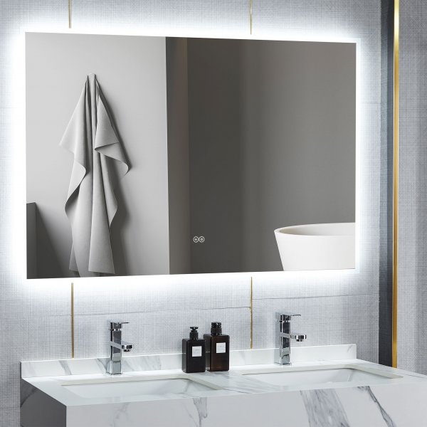 Stor spegel med LED-belysning och anti-fog-funktion Stor spegel med LED-belysning och anti-fog-funktion