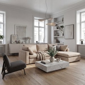 Moby divansoffa m�rkbeige | Lyxig soffa med v�ndbar divan och pocketfj�drar