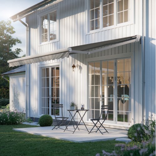 Halvkassettmarkis 3x2,5 m | Mörkgrå ram & ljusgrått tyg | Metalcraft