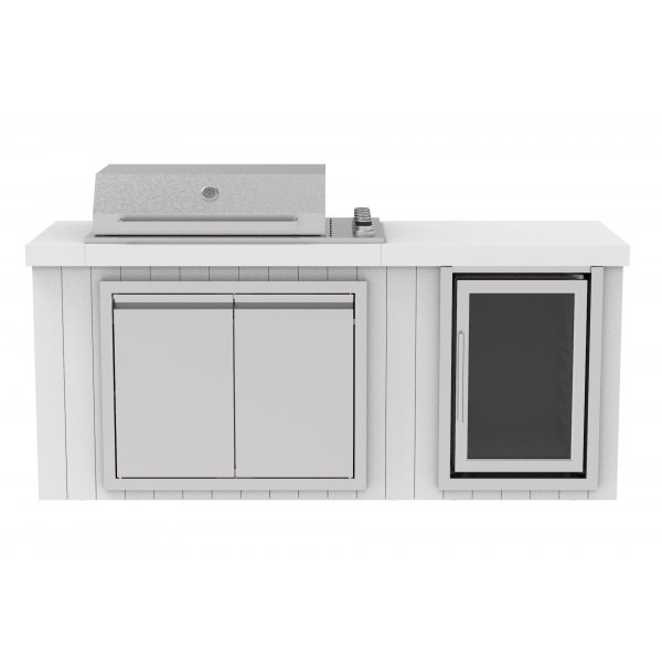 Utekök med kylskåpt | Gasolgrill i rostfritt stål med granitbänk (4 brännare) | Vit Utekök med kylskåpt | Gasolgrill i rostfritt stål med granitbänk (4 brännare) | Vit