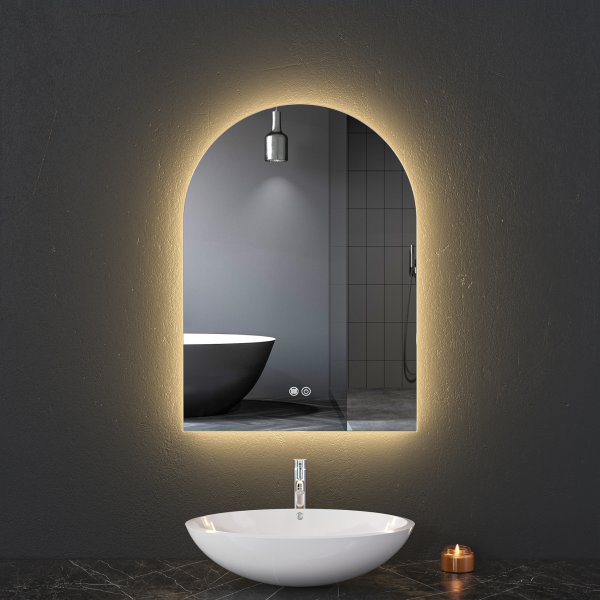 Badrumsspegel med LED-belysning | Dimmer och Anti-fog | Valvformad | ADRIENNE Badrumsspegel med LED-belysning | Dimmer och Anti-fog | Valvformad | ADRIENNE