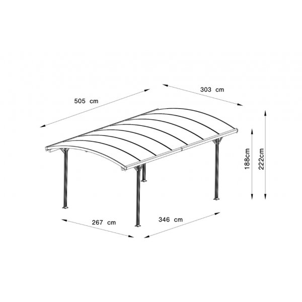Carport 15 m | 505 x 303 cm | Singelbilsparkering | Modern & elegant skyddslsning